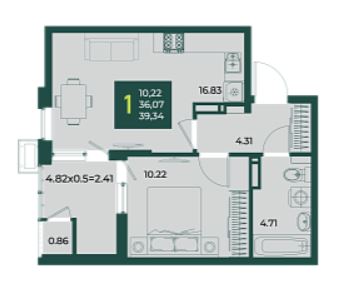 Однокомнатная в Дом 16 очередь 4
