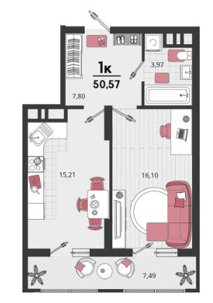 Однокомнатная в Литер 16