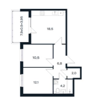 Двухкомнатная в Литер 14 очередь 3