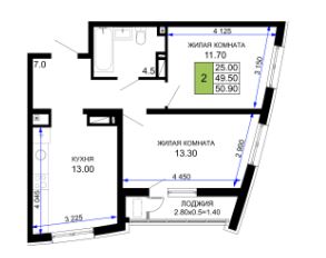 Двухкомнатная в Литер 21