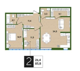 Двухкомнатная в Литер 9