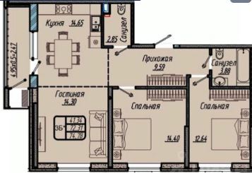 Трехкомнатная в Литер 1