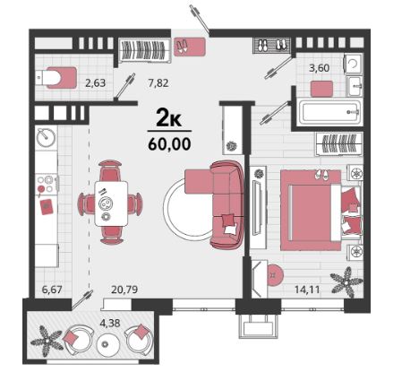 Двухкомнатная в Литер 19
