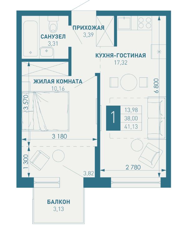 Однокомнатная в Литер 2