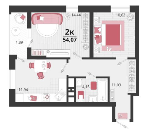 Двухкомнатная в Литер 16