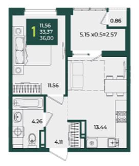 Однокомнатная в Дом 11 очередь 3