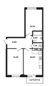 Двухкомнатная в Литер 19