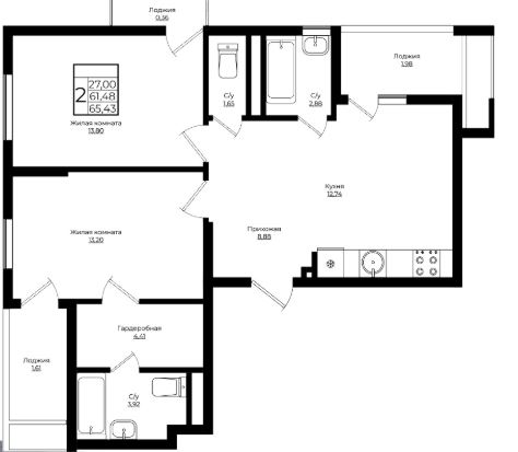 Двухкомнатная в Литер 3