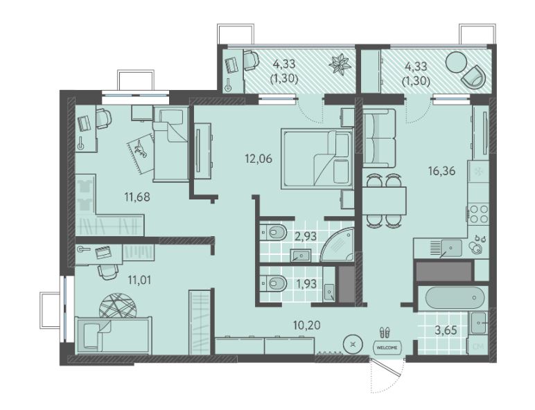 Трехкомнатная в Литер 8 очередь 3