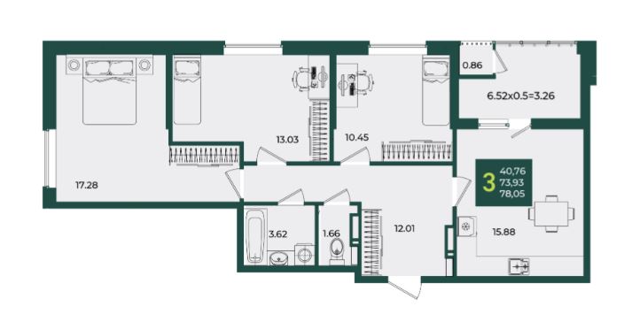 Трехкомнатная в Дом 6 очередь 3