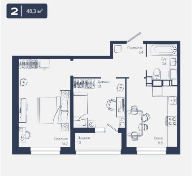 Двухкомнатная в Литер 6.2