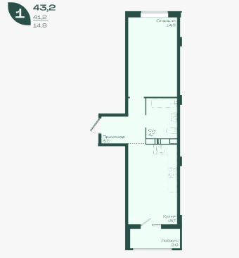 Однокомнатная в Литер 1.2