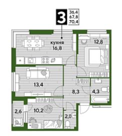 Трехкомнатная в Литер 3