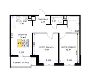 Двухкомнатная в Литер 5