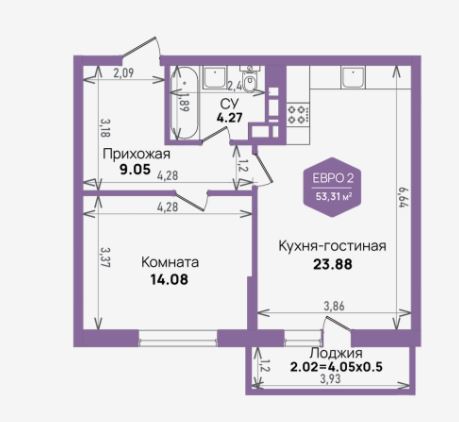 Двухкомнатная в Литер 6