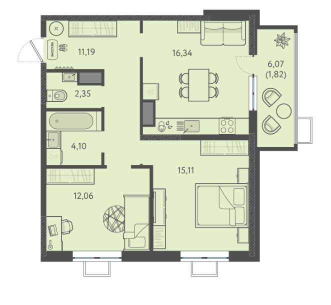 Двухкомнатная в Литер 8 очередь 3