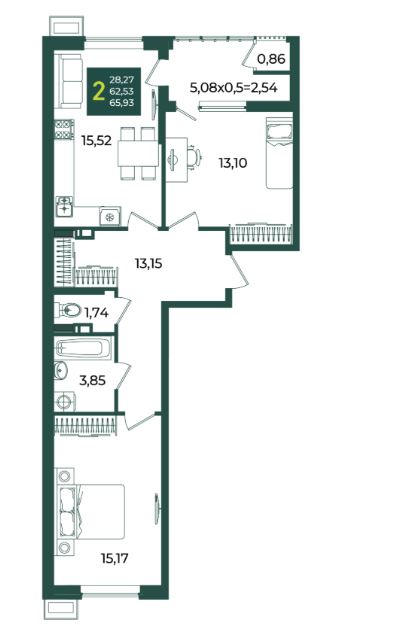 Двухкомнатная в Дом 10 очередь 3