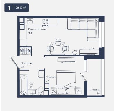Однокомнатная в Литер 6.2