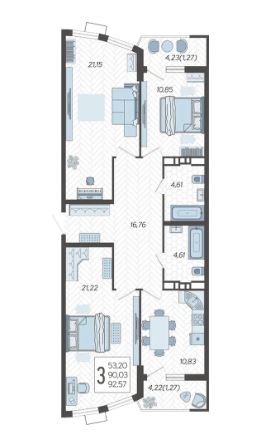 Трехкомнатная в Литер 4