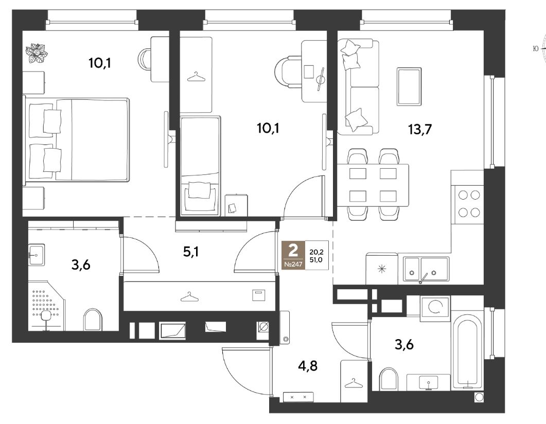 Двухкомнатная в Литер 15 очередь 1