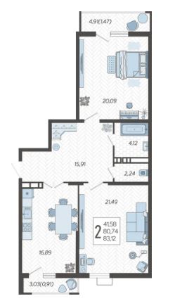 Двухкомнатная в Литер 4