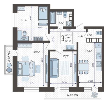 Трехкомнатная в Литер 5
