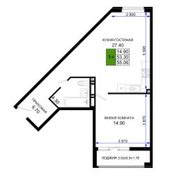 Однокомнатная в Литер 2 
