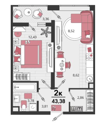 Двухкомнатная в Литер 15