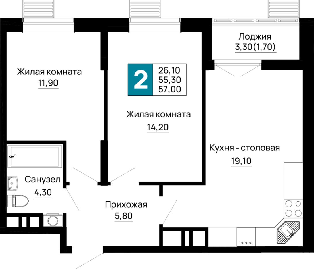 Двухкомнатная в Очередь 2 Литер 5