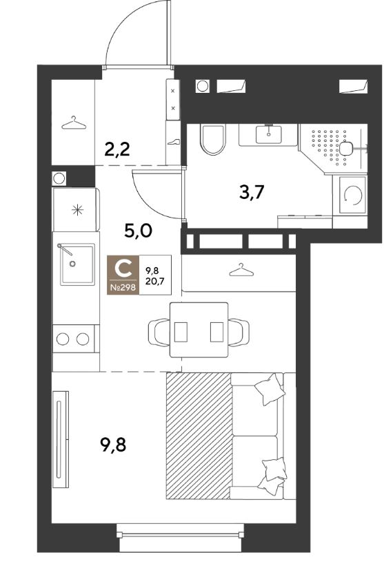 Студия в Литер 15 очередь 1