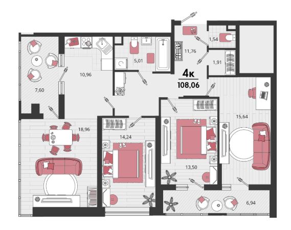 Трехкомнатная в Литер 16