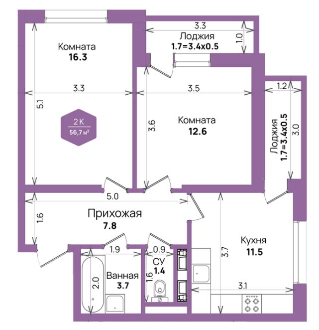 Двухкомнатная в Литер 6.1
