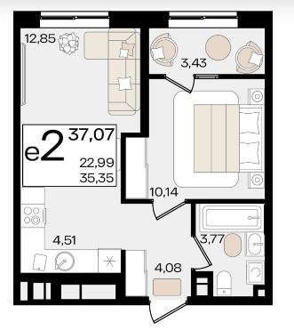 Двухкомнатная в Литер 1.1