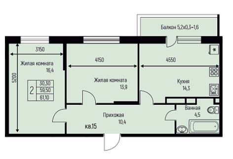 Двухкомнатная в Литер 11