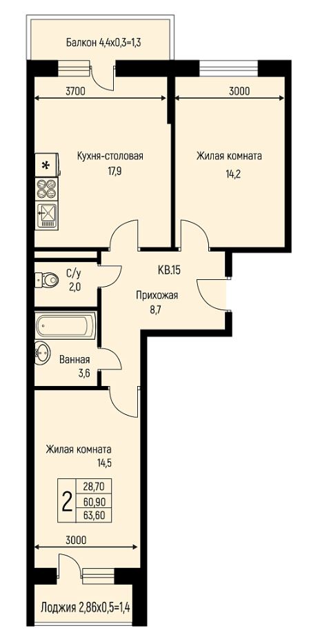 Двухкомнатная в Литер 8