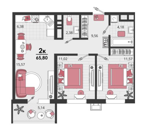 Двухкомнатная в Литер 17