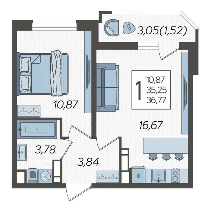 Однокомнатная в Литер 1