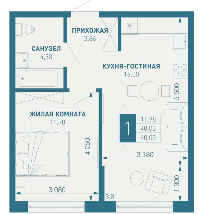 Однокомнатная в Литер 1