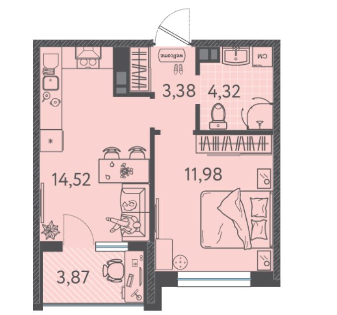 Однокомнатная в Литер 8 очередь 2