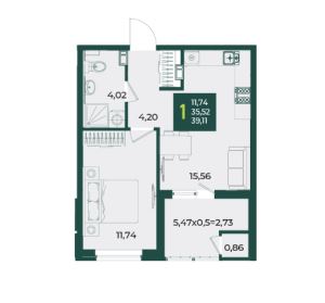 Однокомнатная в Дом 2 очередь 2 