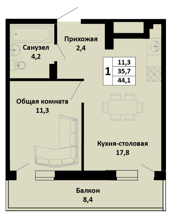 Однокомнатная в Литер 2