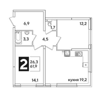 Двухкомнатная в Литер 33