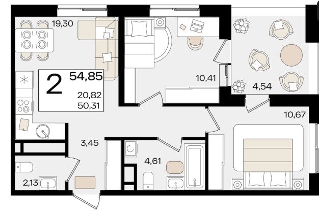 Двухкомнатная в Литер 1.3