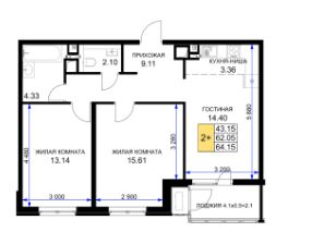 Двухкомнатная в Литер 6