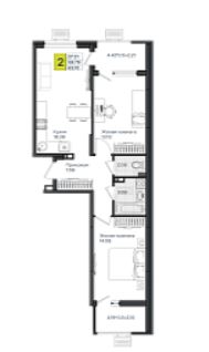 Двухкомнатная в Литер 1