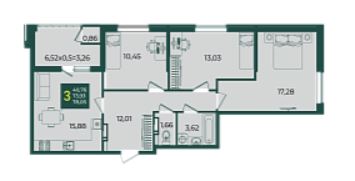 Трехкомнатная в Дом 10 очередь 3