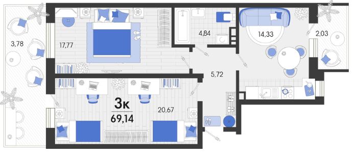 Двухкомнатная в Литер 9