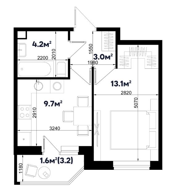 Однокомнатная в Литер 2.8
