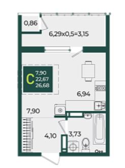 Студия в Дом 2 очередь 2 