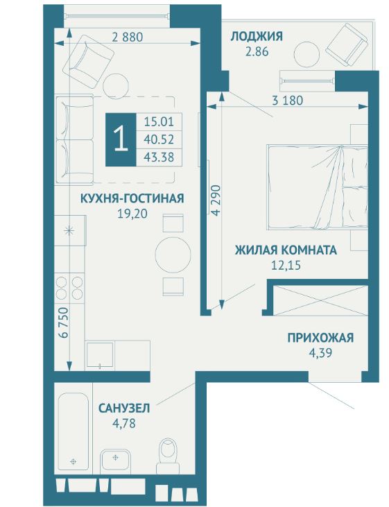 Однокомнатная в Литер 1